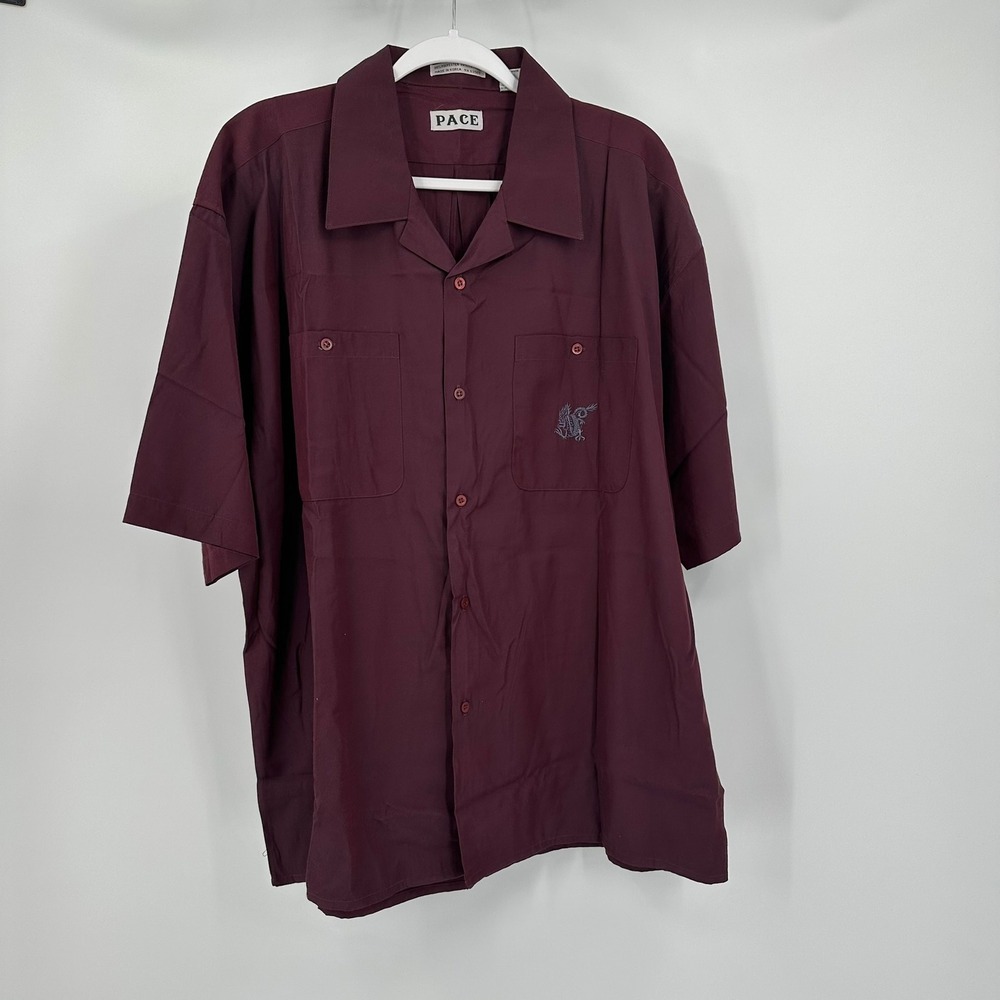 Pace Mens Grunge Short‎ Sleeve Shirt Size XL Burgundy Embroidered Logo 90s